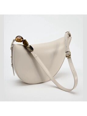 Zara Shoulder Bag Light Taupe Asymmetric Bead Accent NWOT Bloggers
